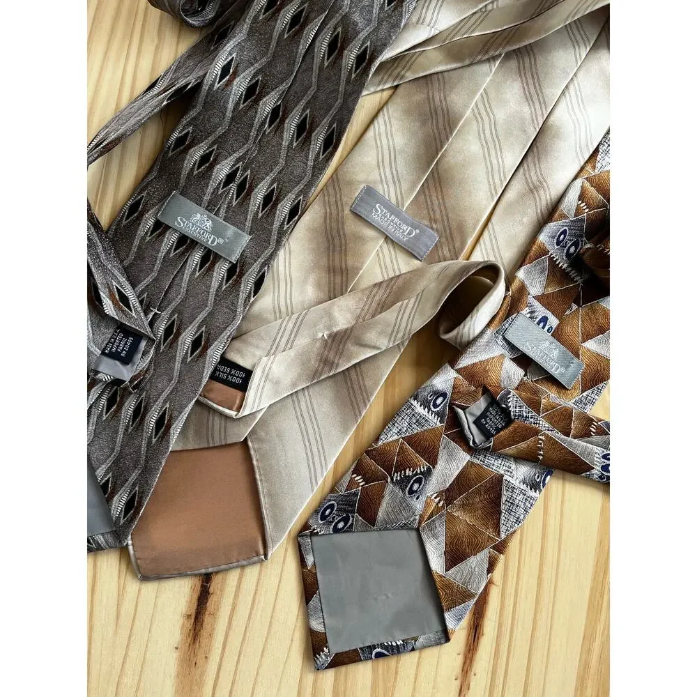 Vintage Stafford Silk Neckties Set of 3 Taupe